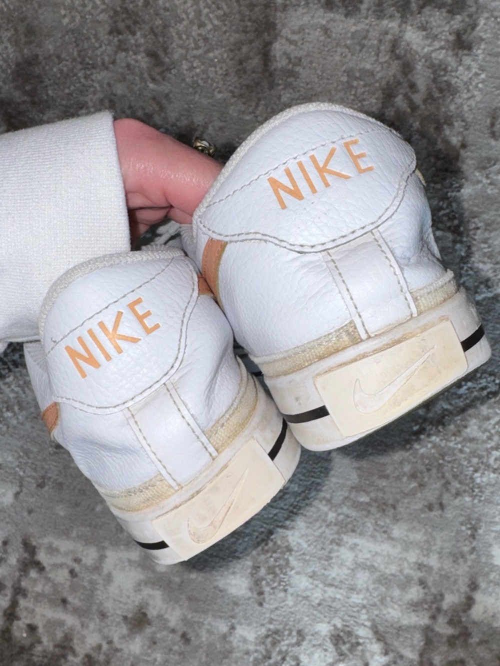 Men’s Nike White Leather Blazer Sneakers with Tan Swoosh Accent 10 - Picture 5 of 7